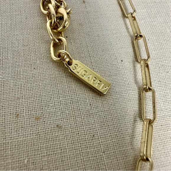 Sugarfix by Baublebar Gold Paperclip Chain Necklace w Blue Beaded Hearts - Picture 2 of 5